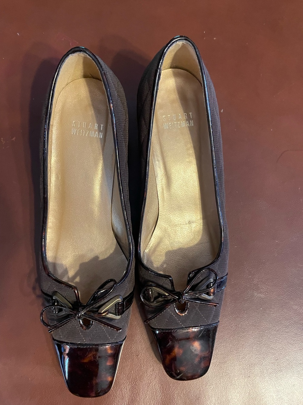 Stuart Weitzman Brown and Black Tortoiseshell Cap-Toe Flats